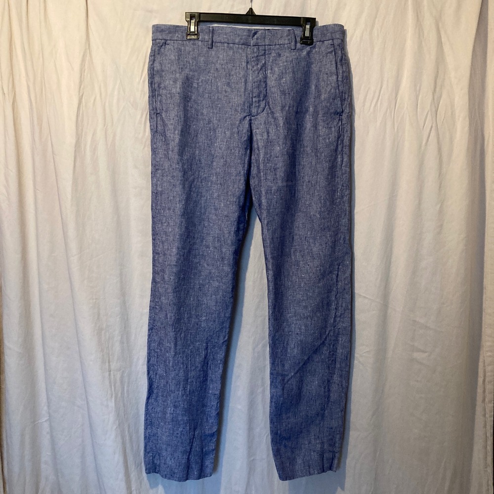 J Crew Ludlow Slim Fit Linen Suit Pants 33x32 Blue Chambray K8591 Mens